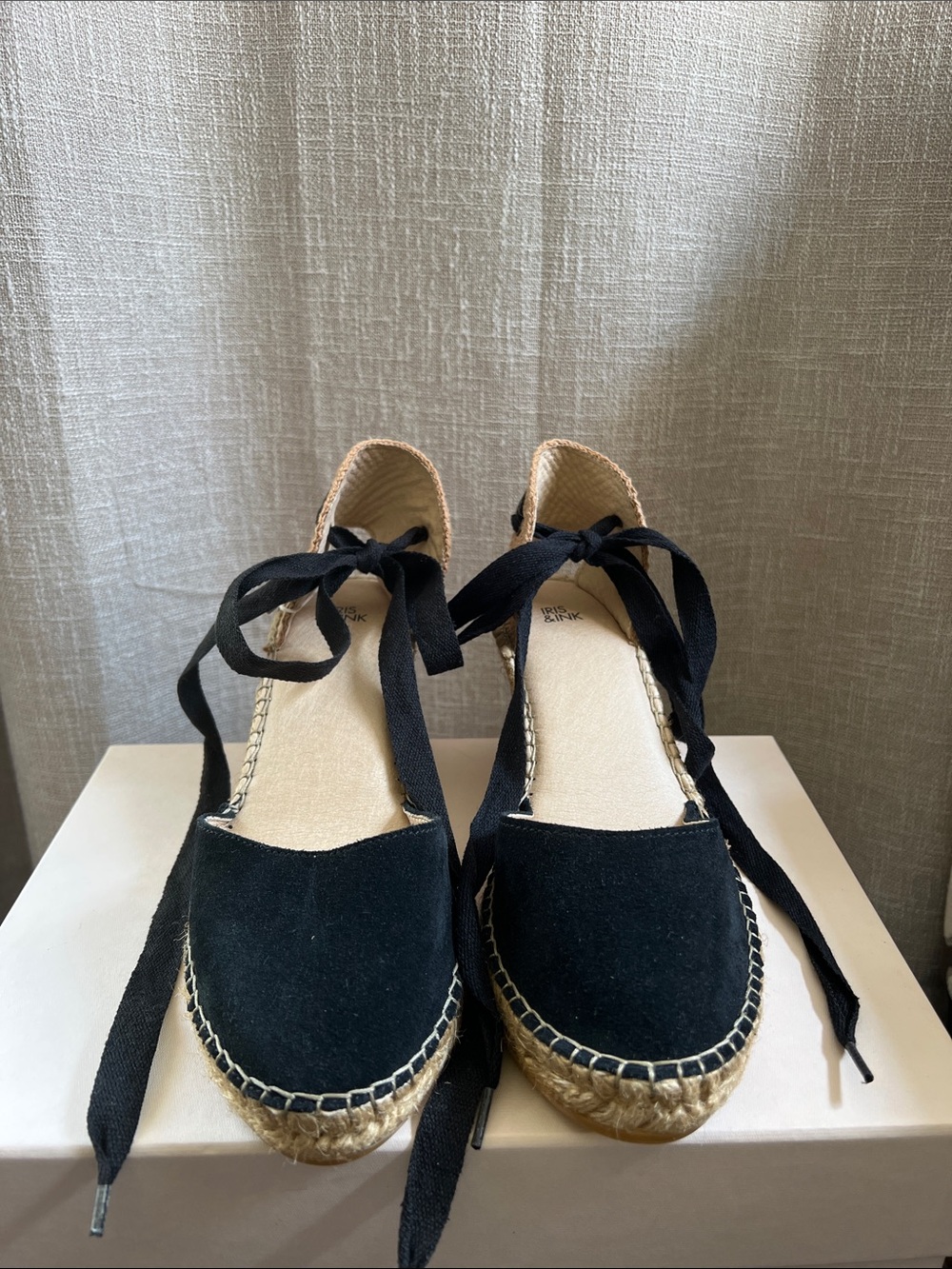Black Espadrille Lace-Up Wedges. Made In Spain. Never Worn.